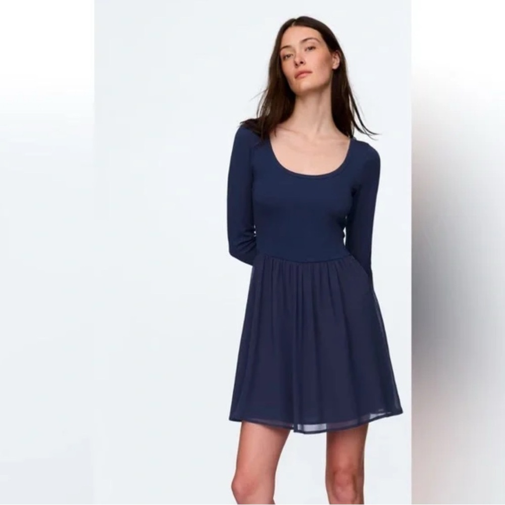 GAP Mixed Media Mini Navy Long Sleeve Dress - Size XL Tall